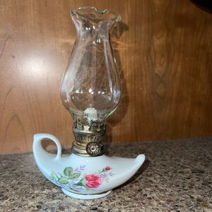 Vintage Mini Floral Ceramic Glass Oil Lamp